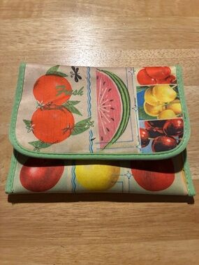 Fruit Print Foldover Insulated Pouch in Green Trim